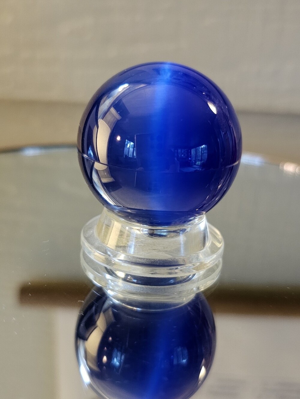 Cobalt Blue Asian Quartz/Cat's Eye Opal Chatoyant Gazing (38mm) Sphere w/Stand